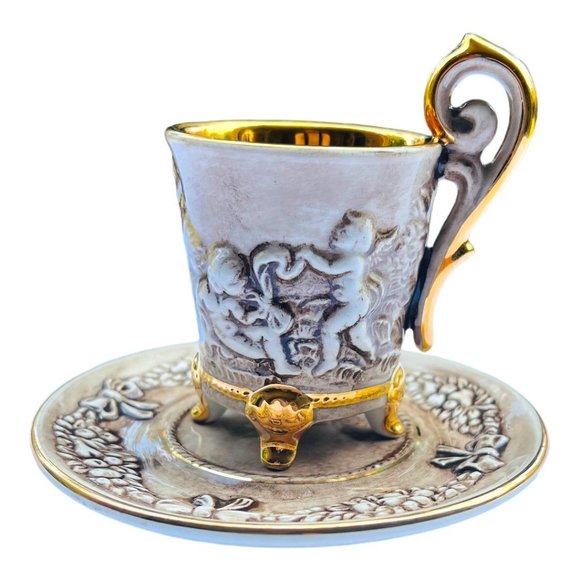 Vintage R. Capodimonte Italy Cherub Angel Gold Trim Tea Cup & Saucer GV - Picture 4 of 10